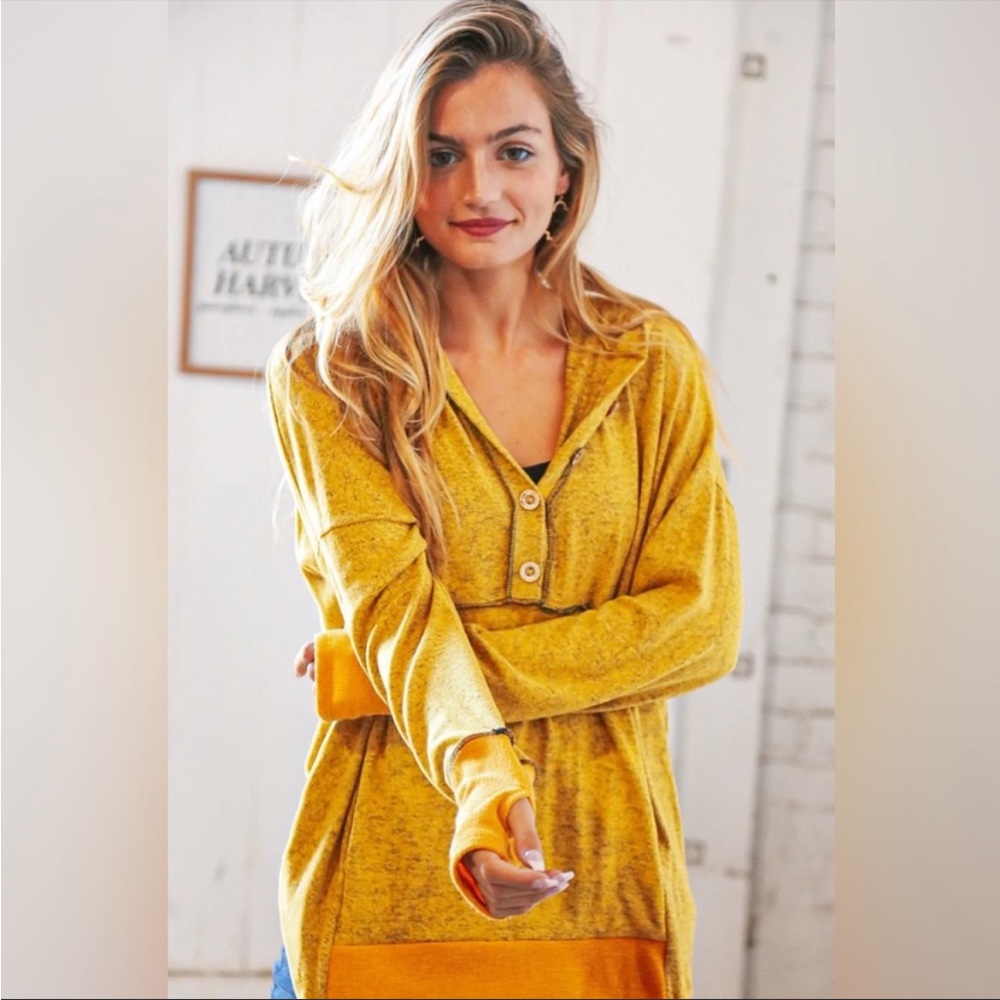 Butterscotch cashmere feel soft hacci thumb hole hoodie - Picture 4 of 7
